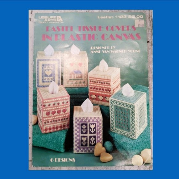 5 Vintage Leasure Arts Craft Leaflets Plastic Canvas Covers Coasters Holiday - Picture 3 of 13